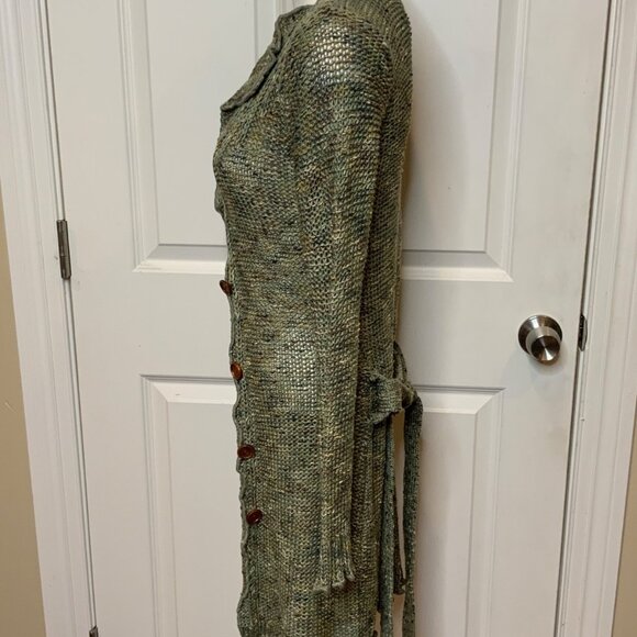 BCBG Max Azria Green Multicolor Long Knit Belted Cardigan, Size S - Picture 4 of 10